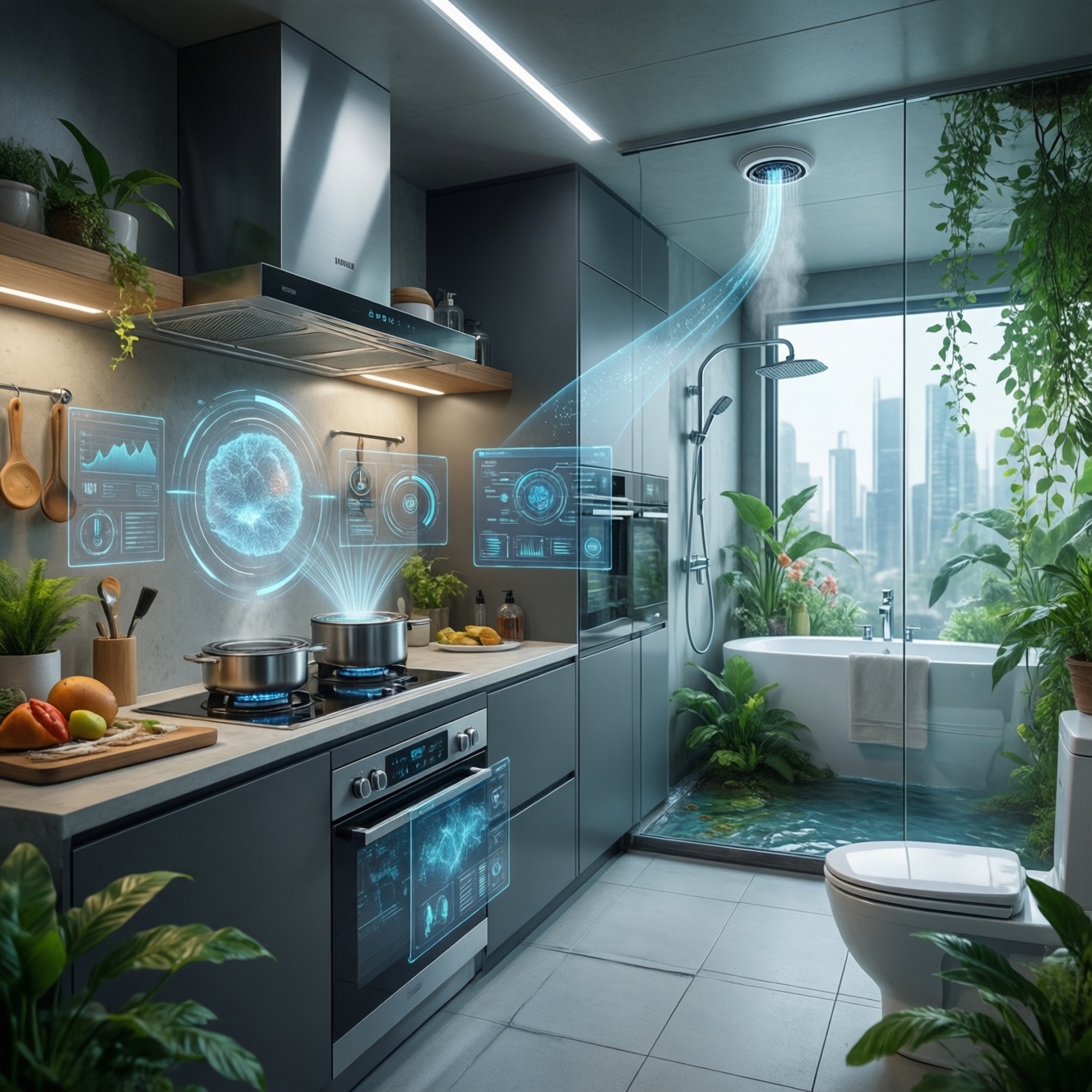 Умная бытовая техника с искусственным интеллектом и интернетом вещей для кухни и ванной